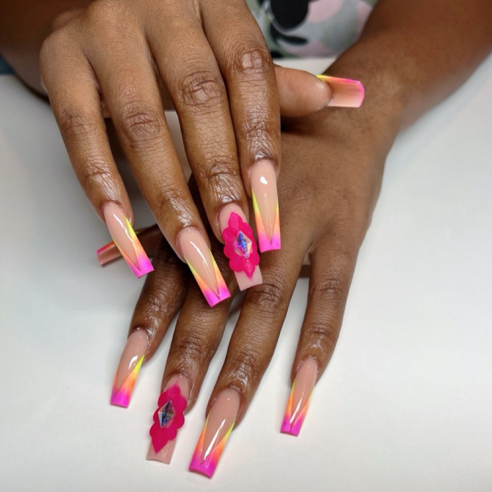 Pink and orange French acrylics